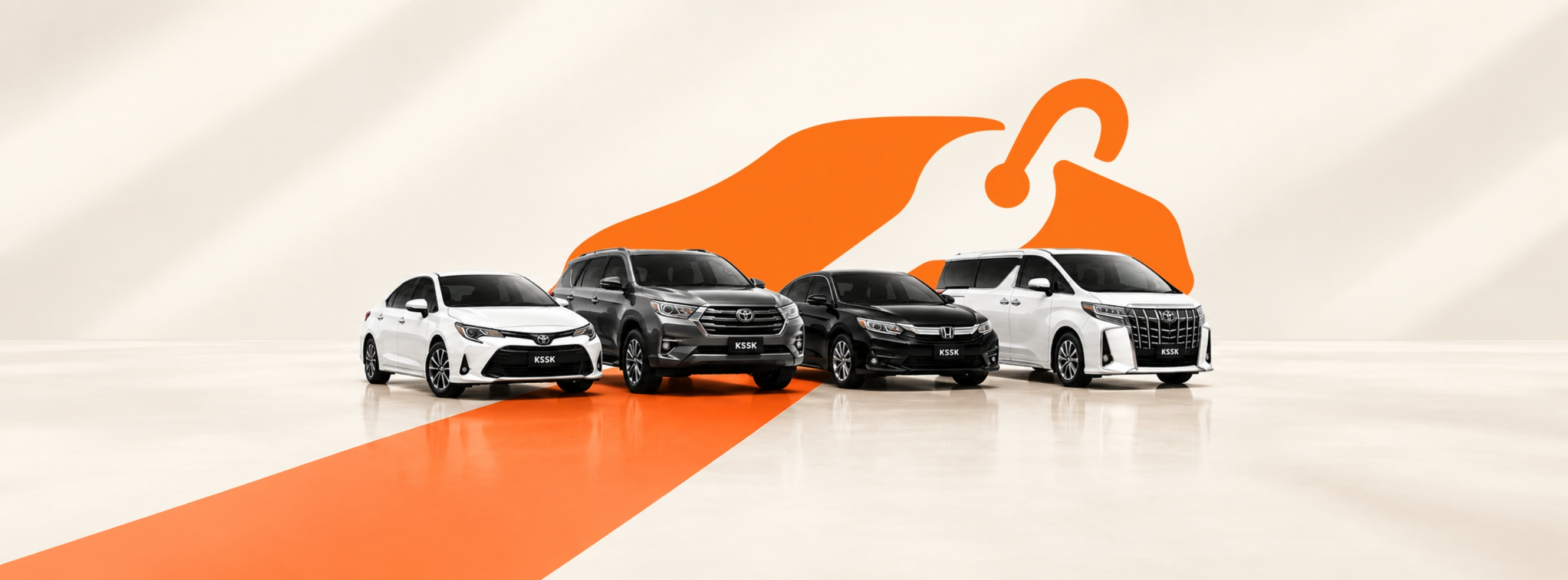 The KSSK Car Rental fleet lined up at sunset