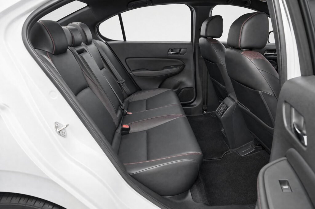 Rear passenger seats of the Honda City, showing the legroom and upholstery