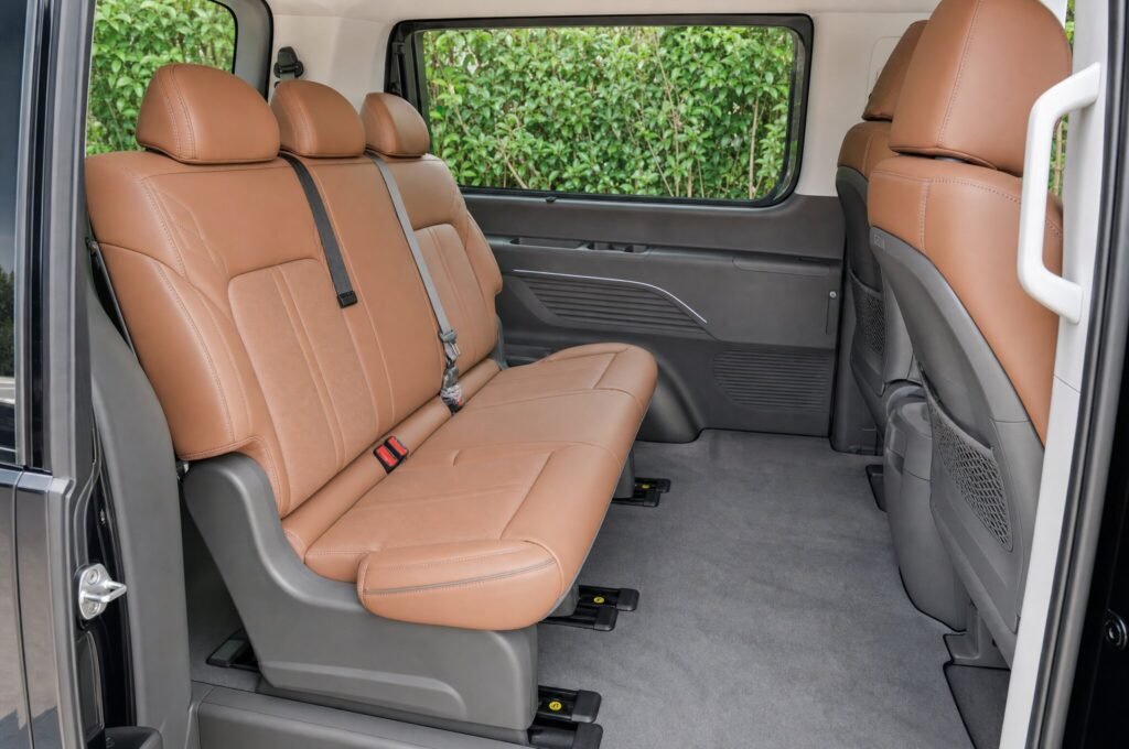 Rear passenger seats of the Hyundai Starex, showing the legroom and upholstery