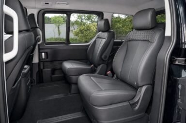 Rear passenger seats of the Hyundai Staria, showing the legroom and upholstery