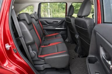 Rear passenger seats of the Perodua Alza (Facelift), showing the legroom and upholstery