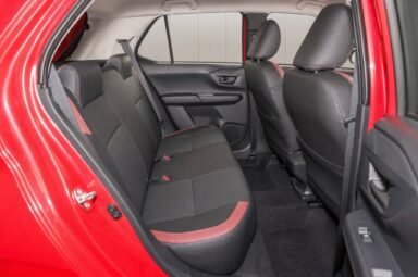 Rear passenger seats of the Perodua Axia (Facelift), showing the legroom and upholstery