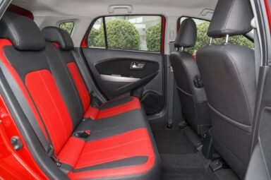 Rear passenger seats of the Perodua Myvi, showing the legroom and upholstery