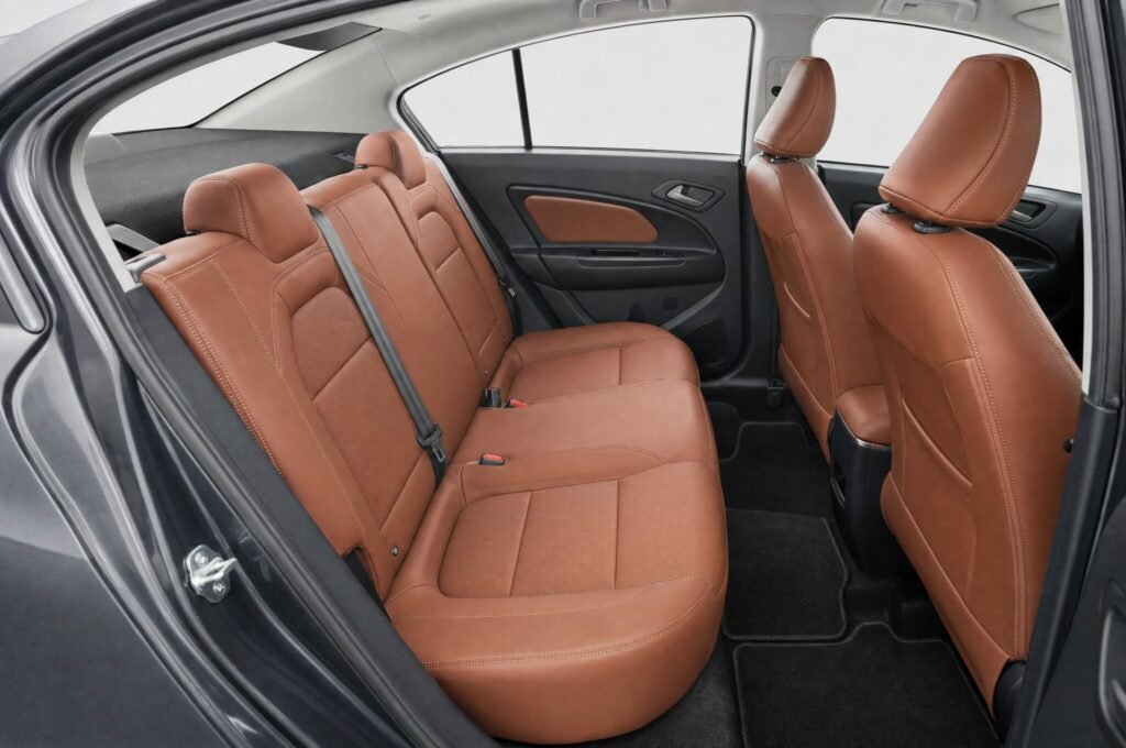 Rear passenger seats of the Proton Persona, showing the legroom and upholstery
