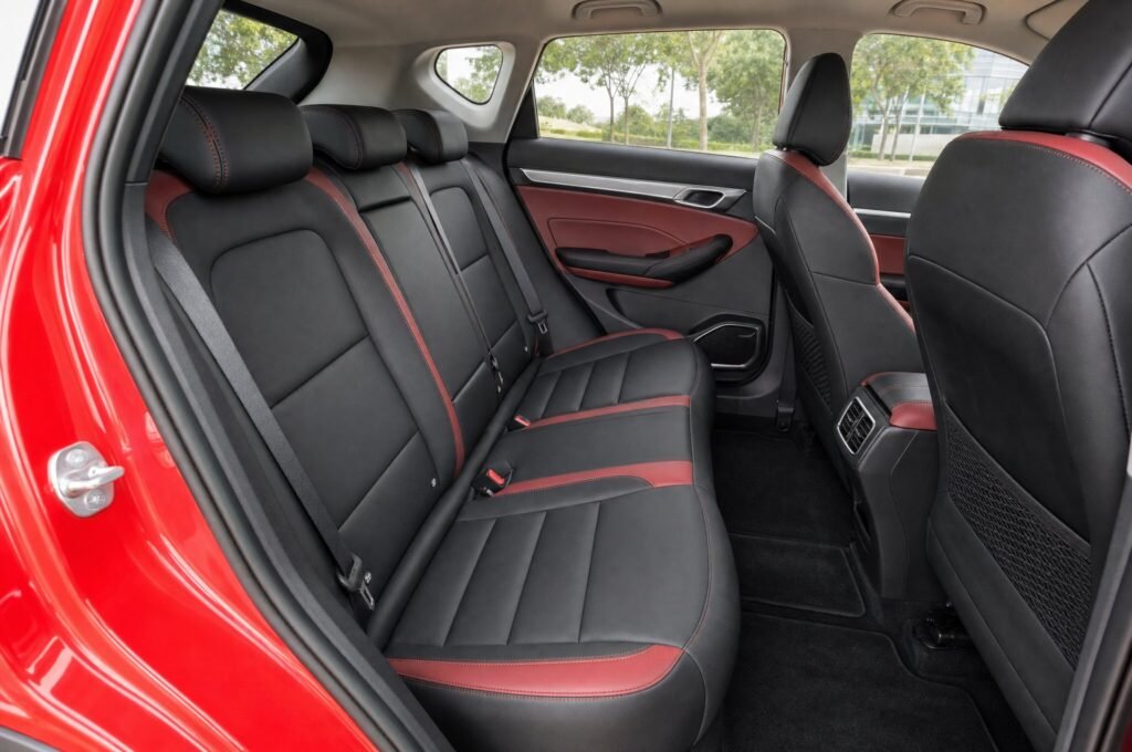 Rear passenger seats of the Proton X50, showing the legroom and upholstery