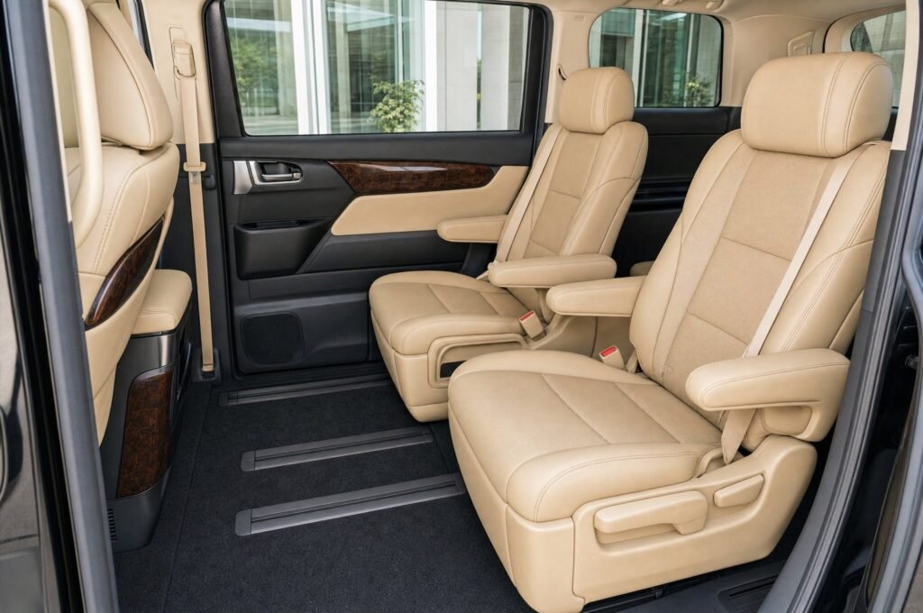 Rear passenger seats of the Toyota Alphard (AGH30), showing the legroom and upholstery