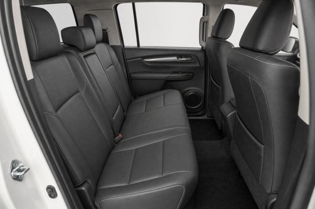 Rear passenger seats of the Toyota Hilux, showing the legroom and upholstery