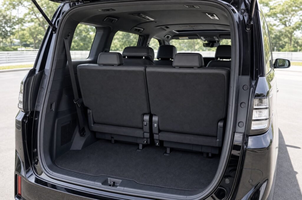 Open boot of the Toyota Vellfire (AGH40), showing the luggage compartment