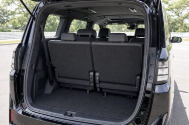 Open boot of the Toyota Vellfire (AGH40), showing the luggage compartment