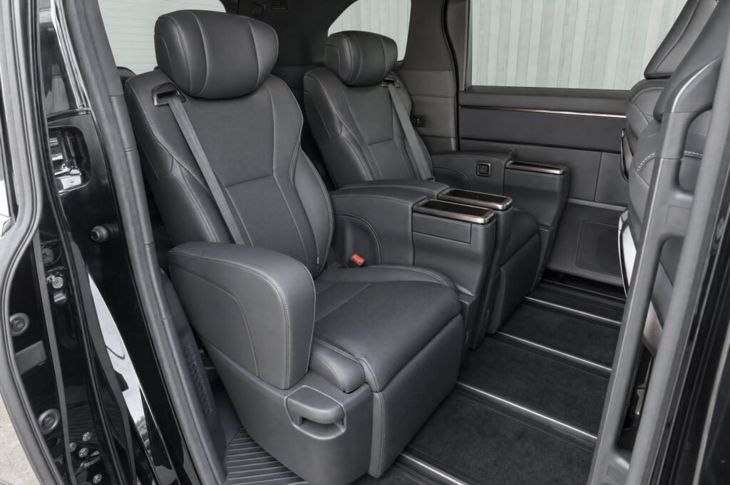 Rear passenger seats of the Toyota Vellfire (AGH40), showing the legroom and upholstery