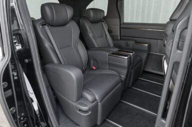 Rear passenger seats of the Toyota Vellfire (AGH40), showing the legroom and upholstery