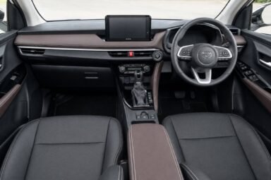 Front cabin of the Toyota Vios, showing the dashboard, steering wheel and front seats