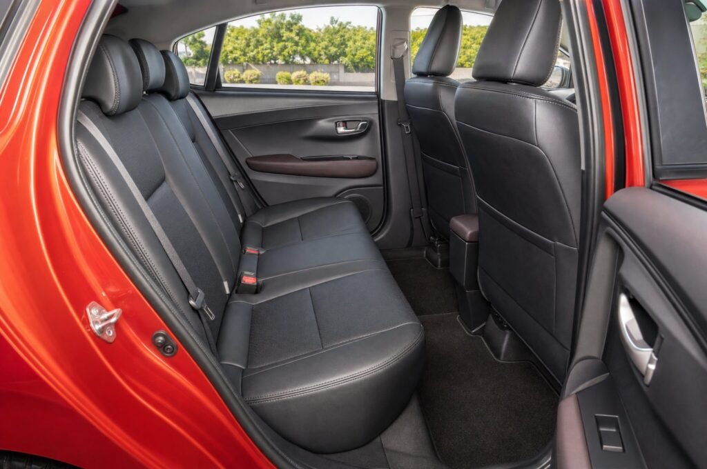 Rear passenger seats of the Toyota Vios, showing the legroom and upholstery